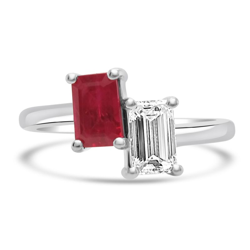 Platinum Ruby & Diamond 2 Stone Engagement Ring 0.52ct
