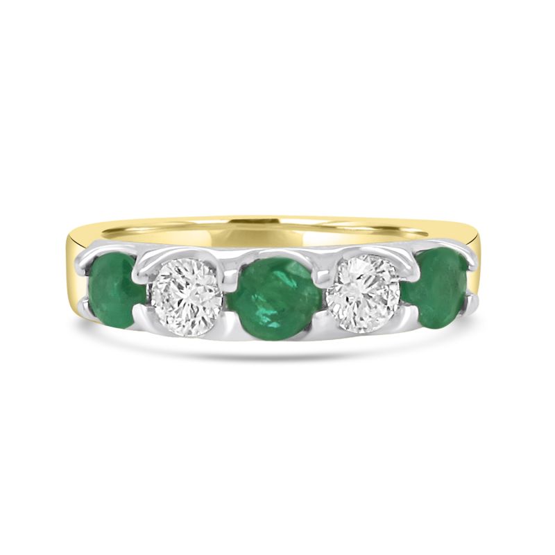 18ct Yellow Gold Emerald & Diamond 5 Stone Eternity Ring 0.40ct