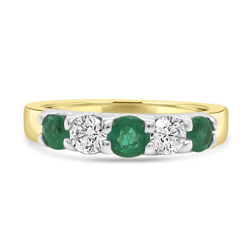 18ct Yellow Gold Emerald & Diamond 5 Stone Eternity Ring 0.37ct