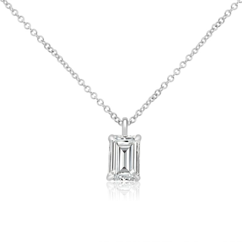 18ct White Gold Emerald Cut Lab Diamond Pendant & Chain 1.00ct