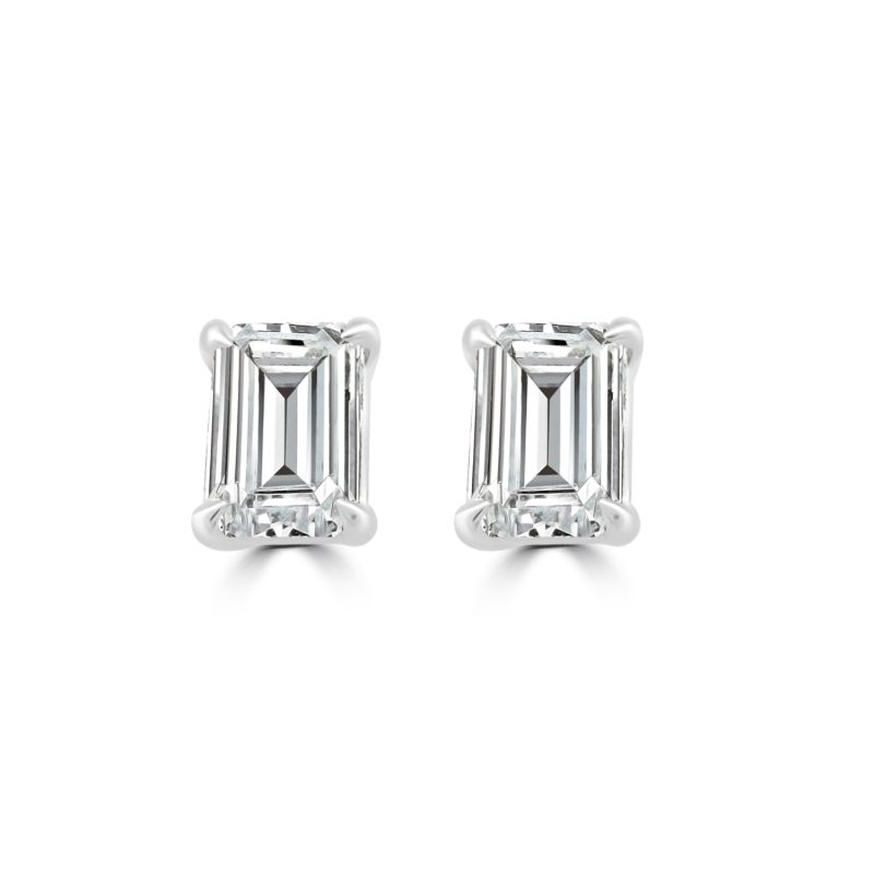 18ct White Gold Emerald Cut Lab Grown Diamond Earrings 1.46ct