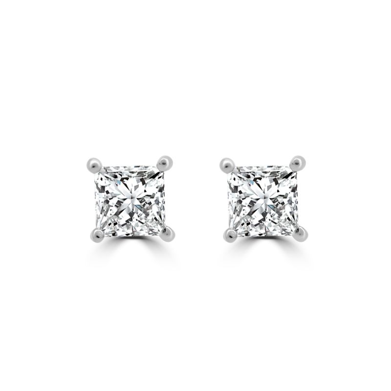 18ct White Gold Princess Cut Lab Grown Diamond Earrings 1.04ct