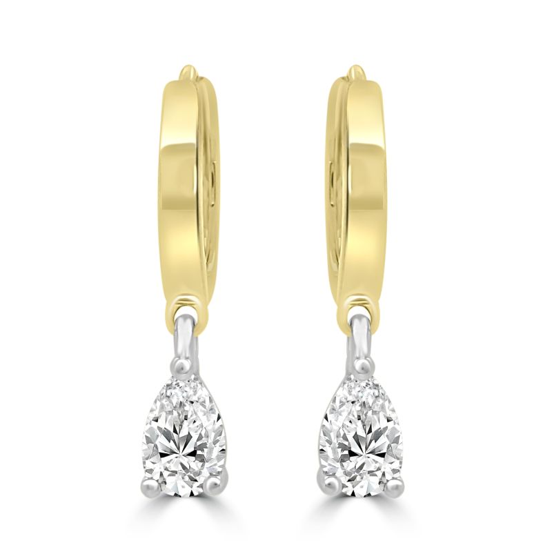 9ct Yellow Gold Pear Cut Lab Grown Diamond Hoop Earrings 1.02ct