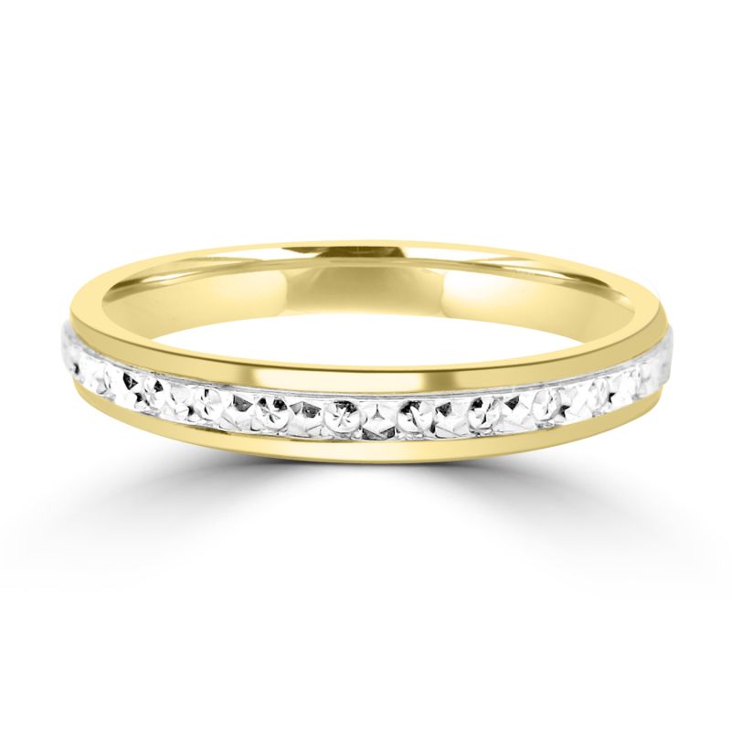 Diamond Cut Two Colour Gold Wedding Ring 3mm