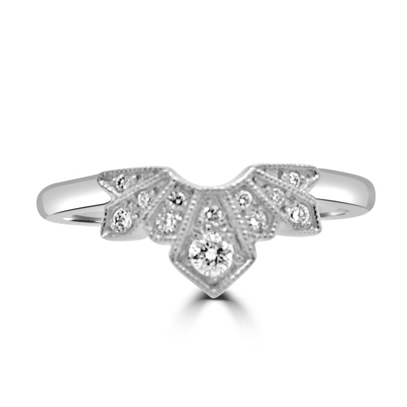 Platinum Brilliant Cut Diamond Art Deco Wedding Ring 0.11ct