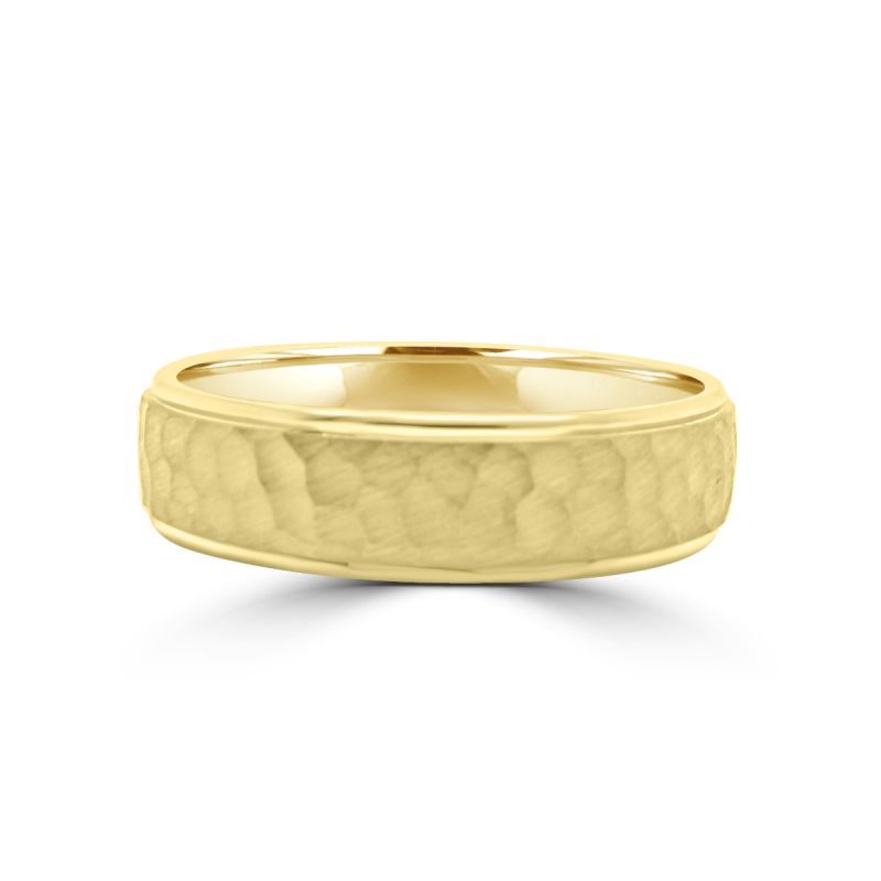 Gents 9ct Yellow Gold Hammered/Polish finish Wedding Ring 6mm
