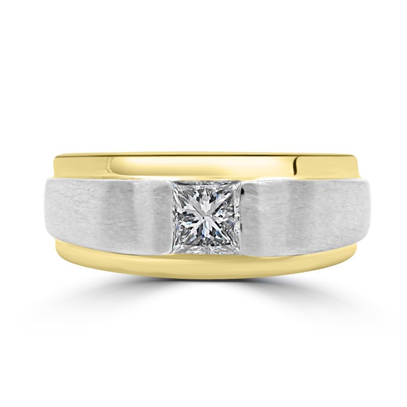 18ct Yellow & White Gold Princess Cut Diamond Mens Ring 0.51ct