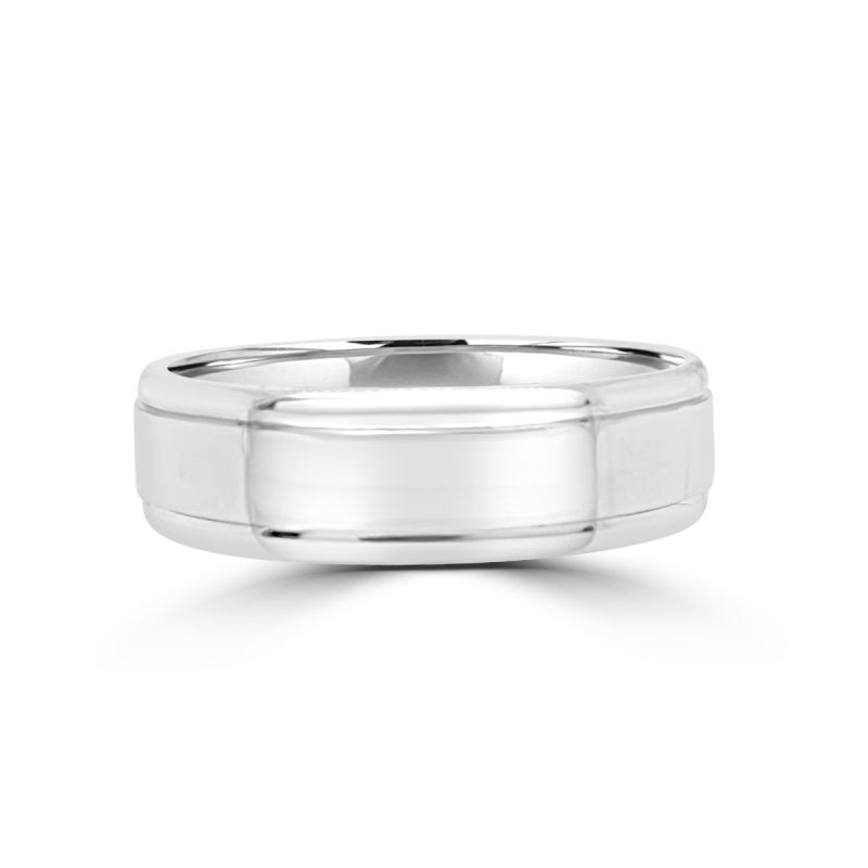 Platinum 6mm Wedding Ring with Engraved Lines 6mm