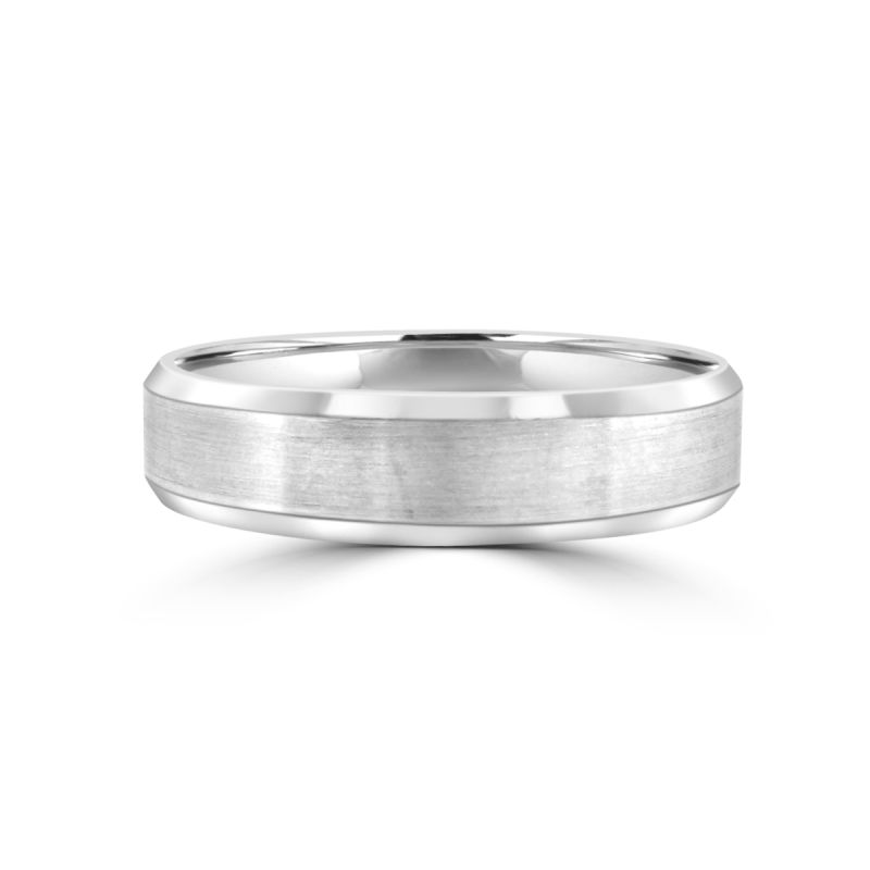 Platinum 5mm Bevelled Edge Wedding Ring with Satin/Polish Finish