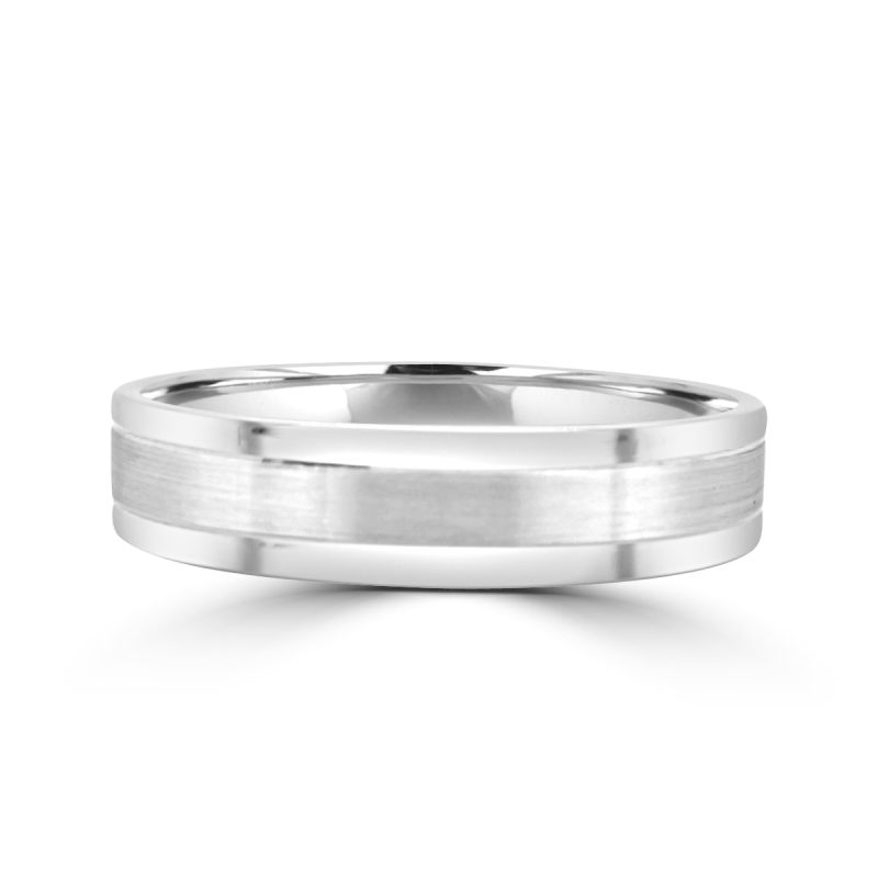 Platinum 5mm Flat Court Wedding Ring Satin/Polished