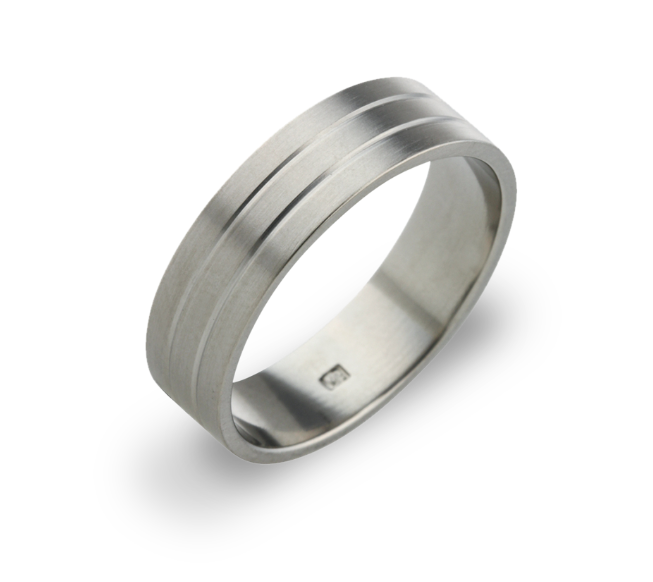 Titanium 6mm Flat Wedding Ring 2 Grooves