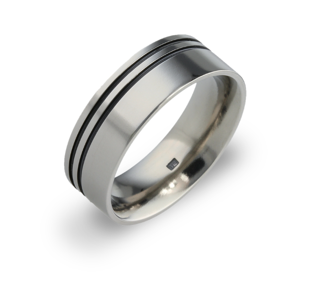 Titanium 8mm Wedding Ring 2 Black Grooves