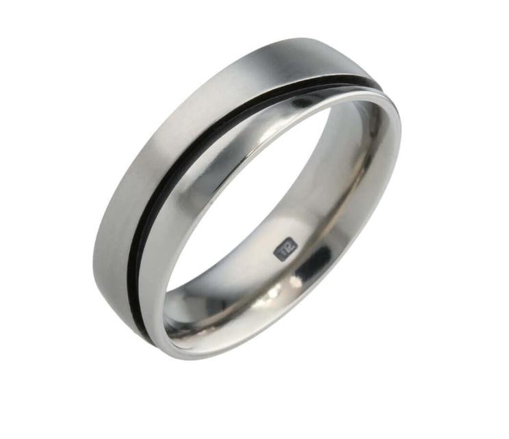 Titanium 6mm Wedding Ring Wavy Black Groove