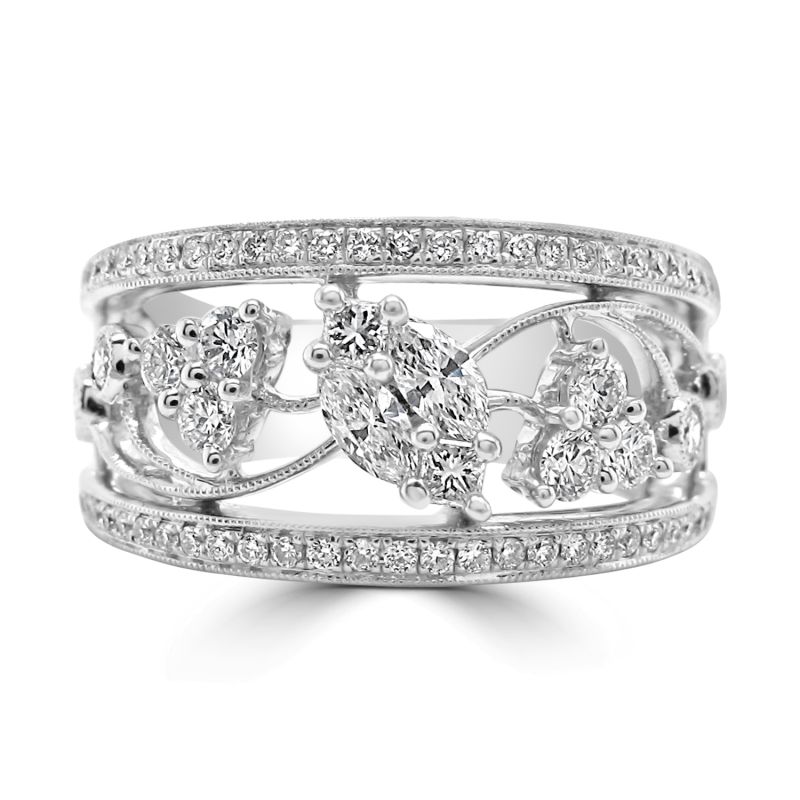 18ct White Gold Marquise & Brilliant Cut Diamond Dress Ring