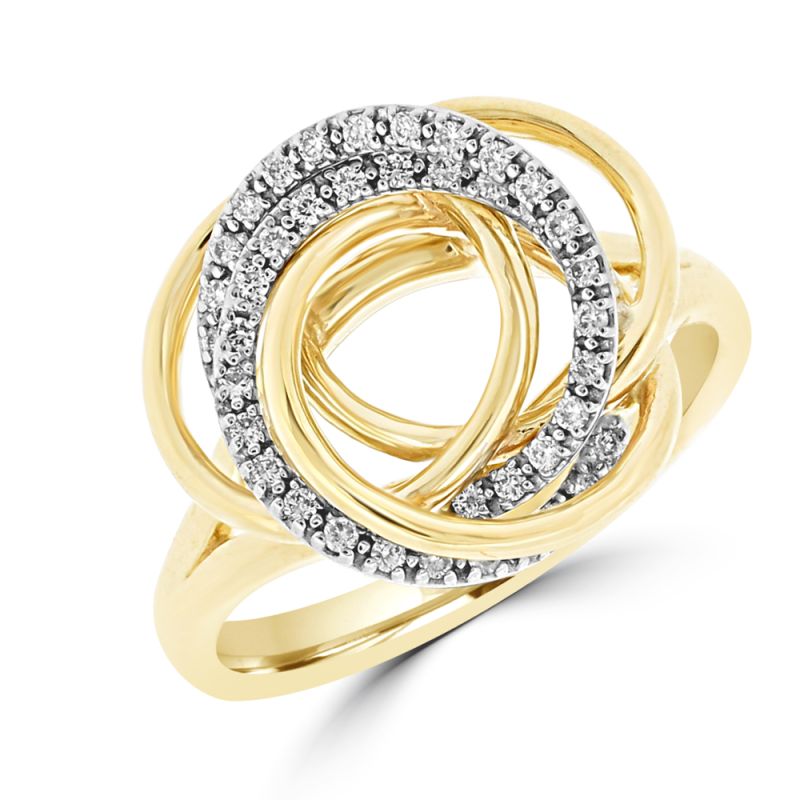 9ct Yellow & White Gold Brilliant Cut Diamond Swirls Dress Ring