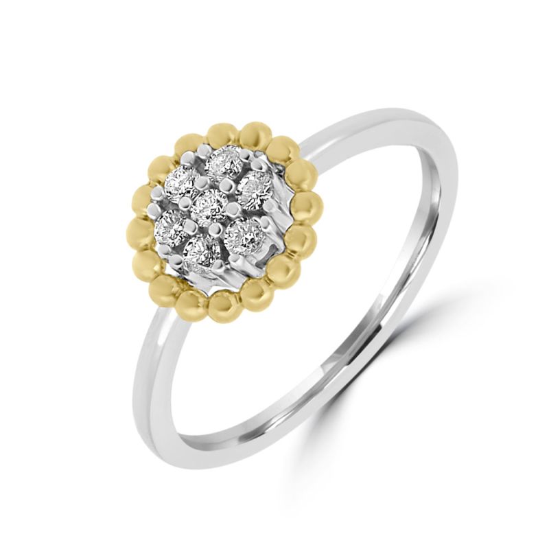9ct Yellow & White Brilliant Cut Diamond Cluster Dress Ring 0.14