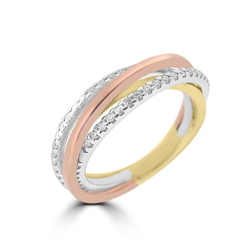 9ct Yellow White & Rose Gold Brilliant Cut Diamond Dress Ring