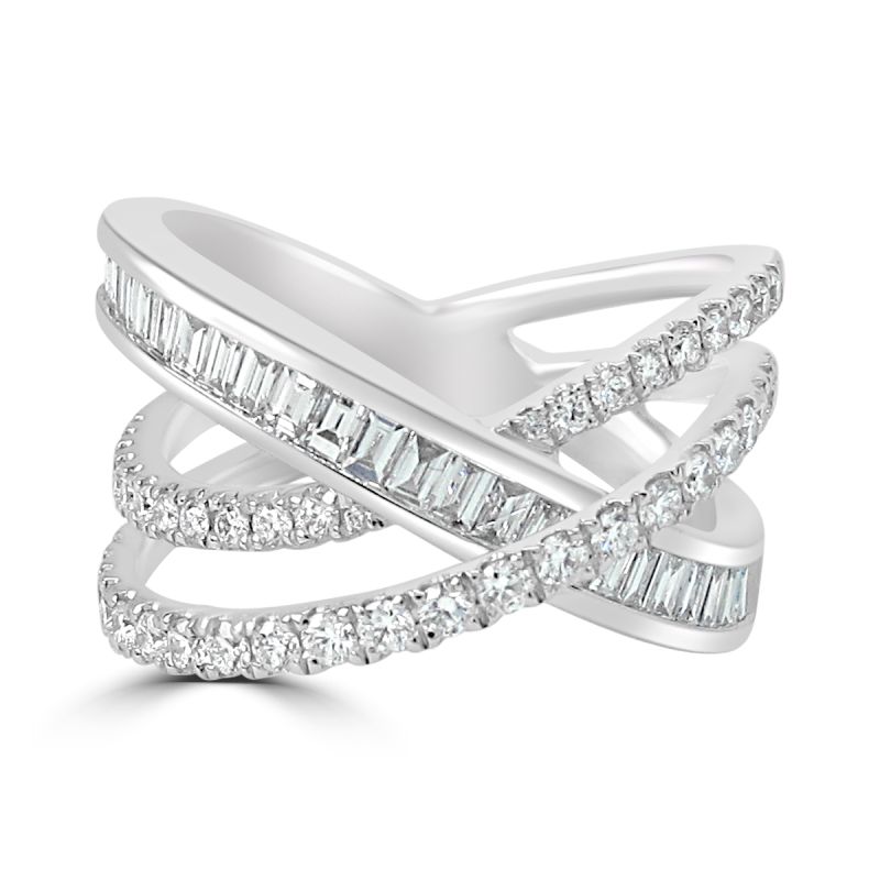 18ct White Gold Brilliant & Baguette Cut Diamond Dress Ring 1.00