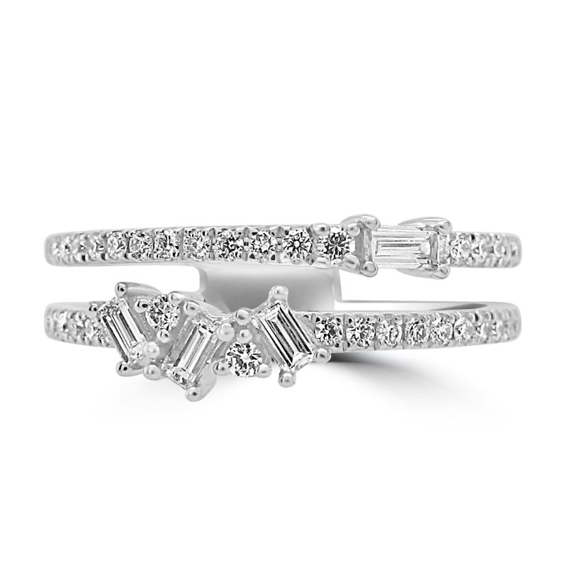 18ct White Gold Two Row Baguette & Brilliant Dress Ring 0.35ct