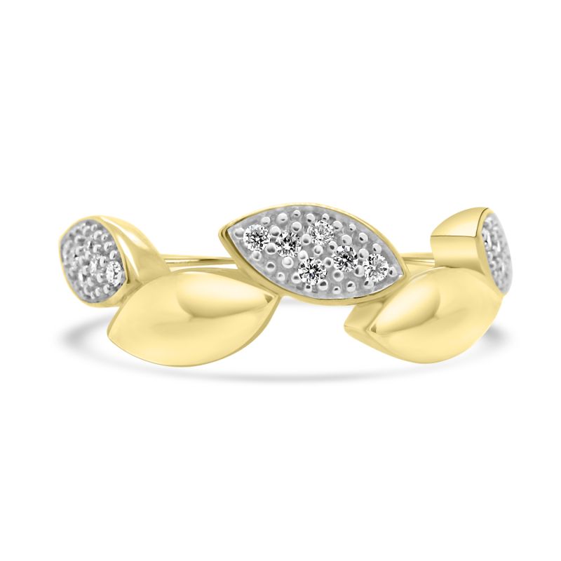 9ct Yellow Gold Brilliant Cut Diamond Leaf Shaped Dress Ring .09