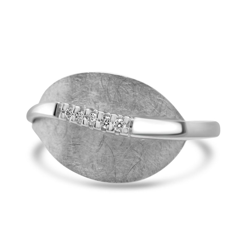 9ct White Gold Brilliant Cut Diamond Leaf Shaped Dress Ring .025