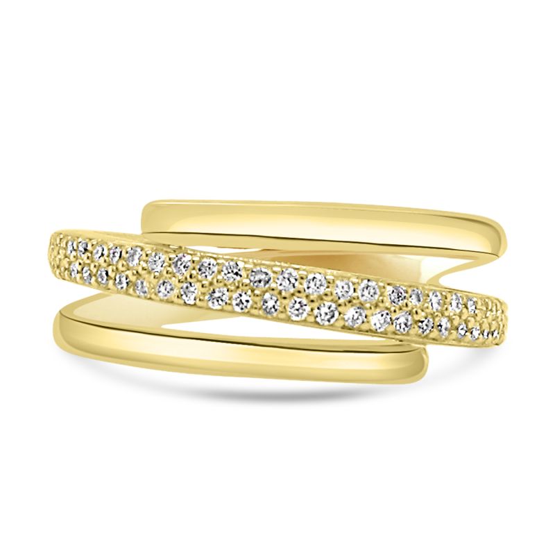9ct Yellow Gold Cross Over Diamond Set Dress Ring 0.24ct