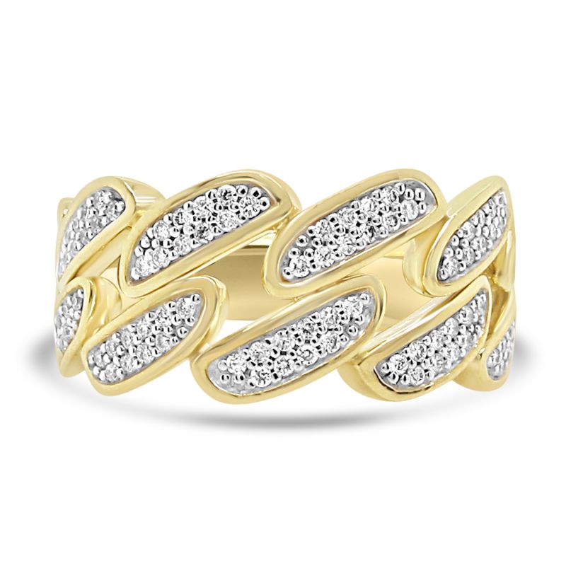 9ct Yellow Gold Diamond Set Curb Style Ring 0.31ct