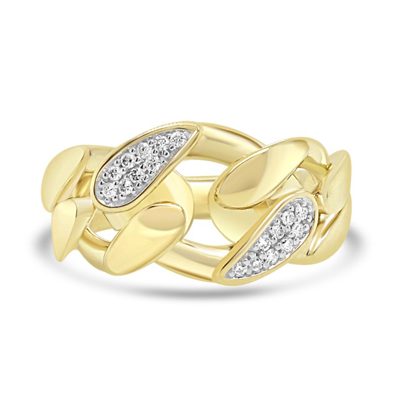 9ct Yellow Gold Curb Link Dress Ring with Diamonds