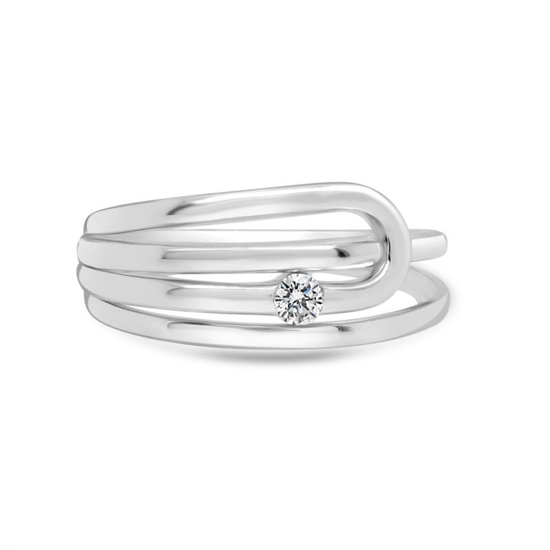 9ct White Gold Loop Dress Ring with Single Diamond