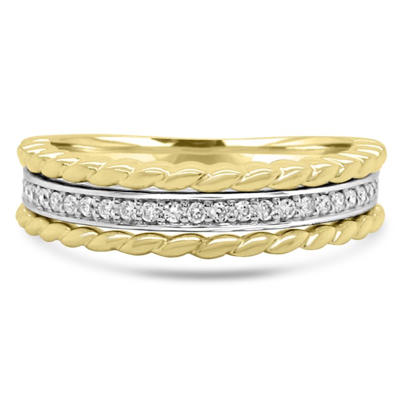 9ct Yellow & White Gold Twisted Edge Diamond Set Ring