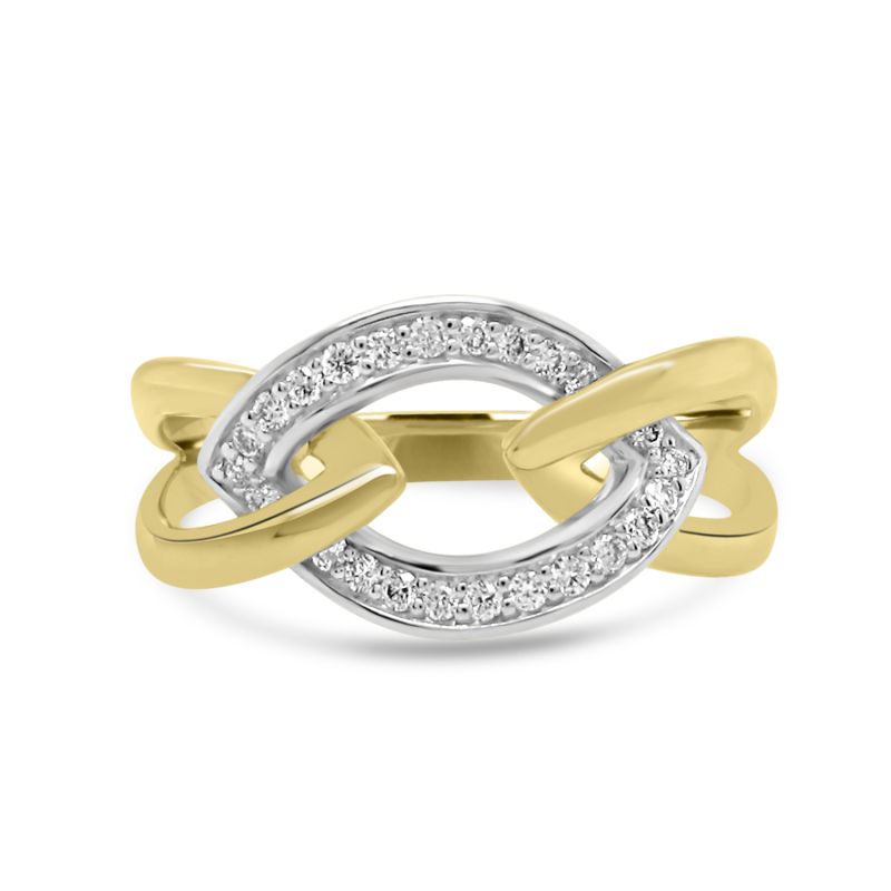 9ct Yellow & White Gold Brilliant Cut Diamond Buckle Dress Ring