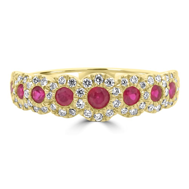 18ct Yellow Gold Ruby & Brilliant Cut Diamond Dress Ring 0.22ct