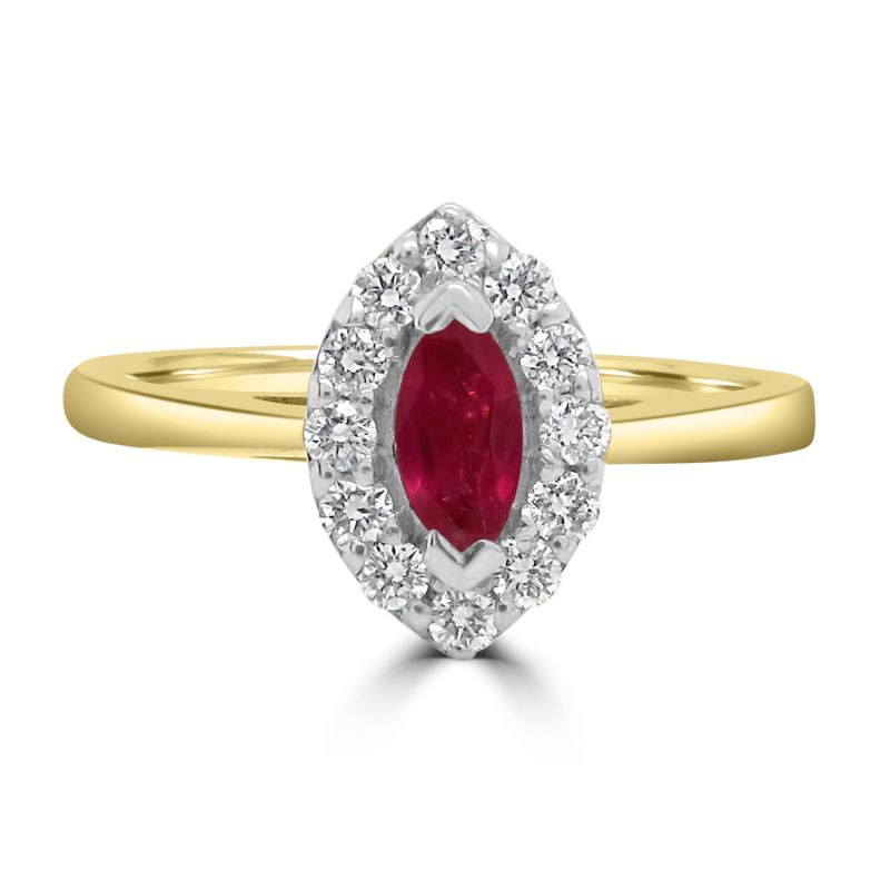 18ct Yellow Gold Ruby & Diamond Cluster Dress Ring 0.23ct