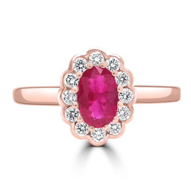 9ct Rose Gold Ruby & Diamond Cluster Dress Ring 0.18ct