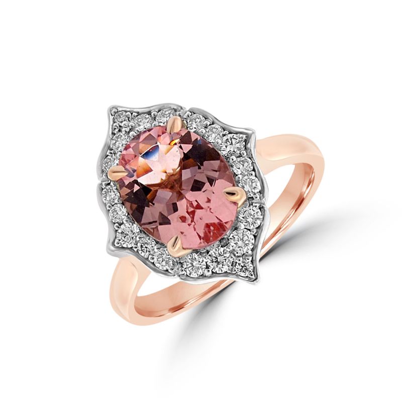18ct Rose Gold Morganite & Diamond Cluster Dress Ring 0.26ct