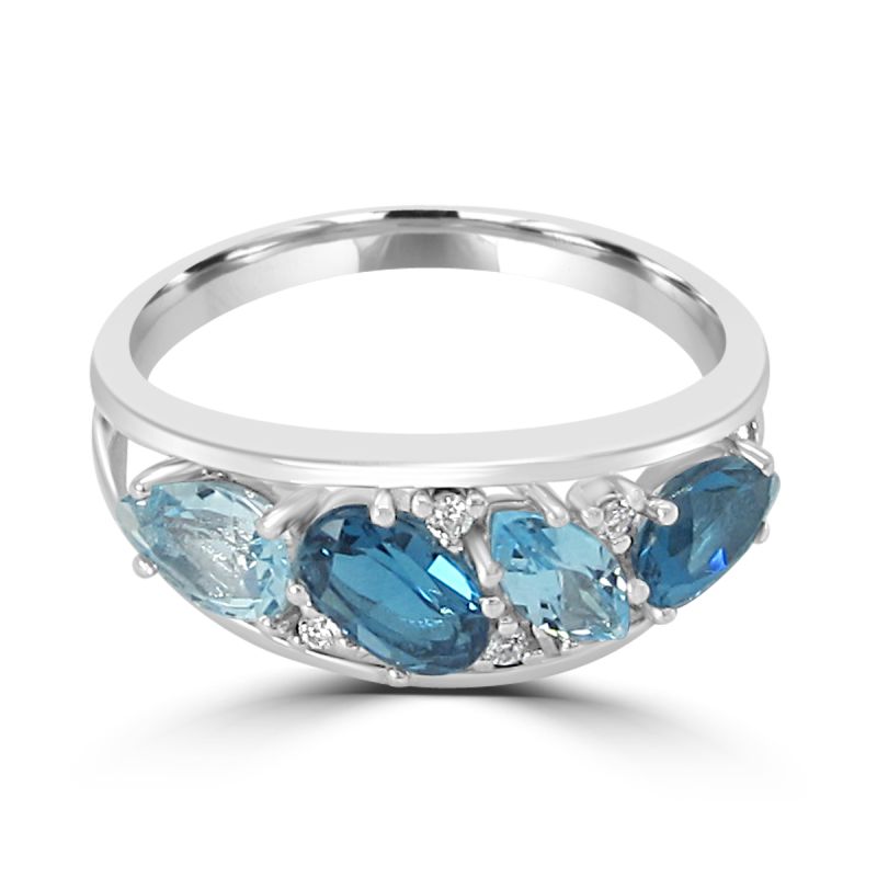 9ct White Gold Blue Topaz & Diamond Dress Ring 0.04ct