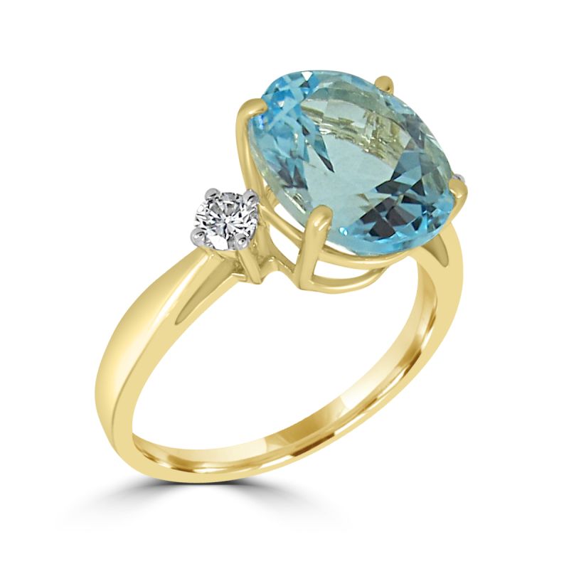 9ct Yellow Gold Blue Topaz & Diamond Dress Ring 0.20ct