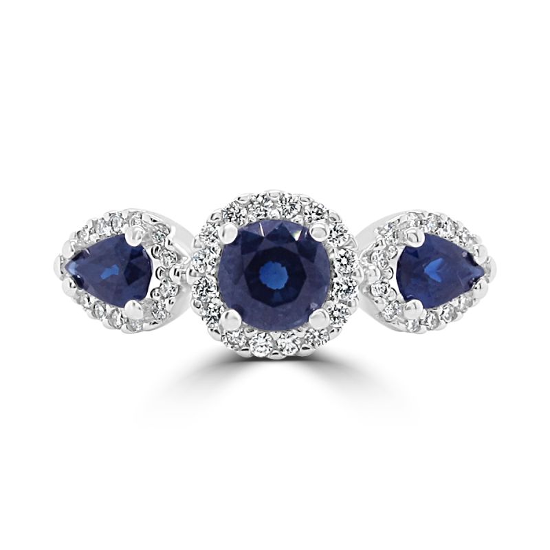 9ct White Gold Sapphire and Diamond Triple Cluster Ring