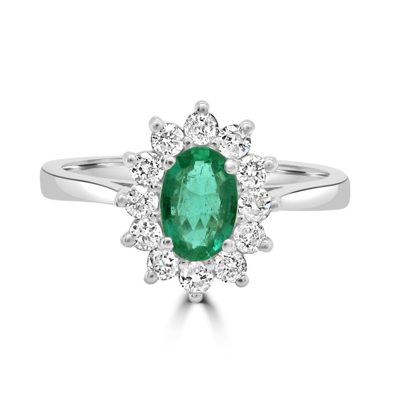 9ct White Gold Emerald & Diamond Cluster Dress Ring 0.28ct