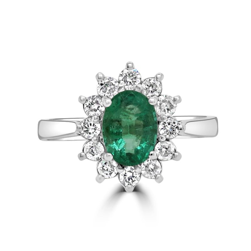 9ct White Gold Emerald & Diamond Cluster Dress Ring 0.36ct