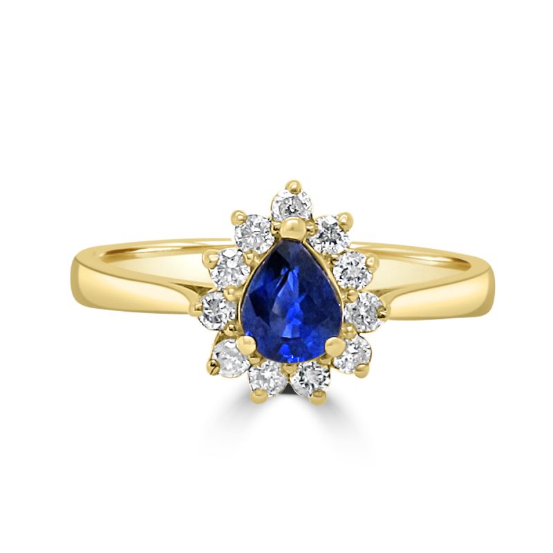 9ct Yellow Gold Sapphire & Diamond Cluster Dress Ring 0.19ct