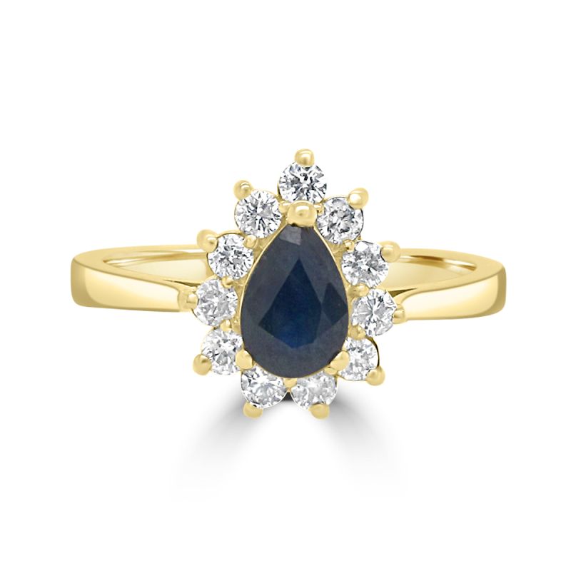 9ct Yellow Gold Sapphire & Diamond Cluster Dress Ring 0.26ct
