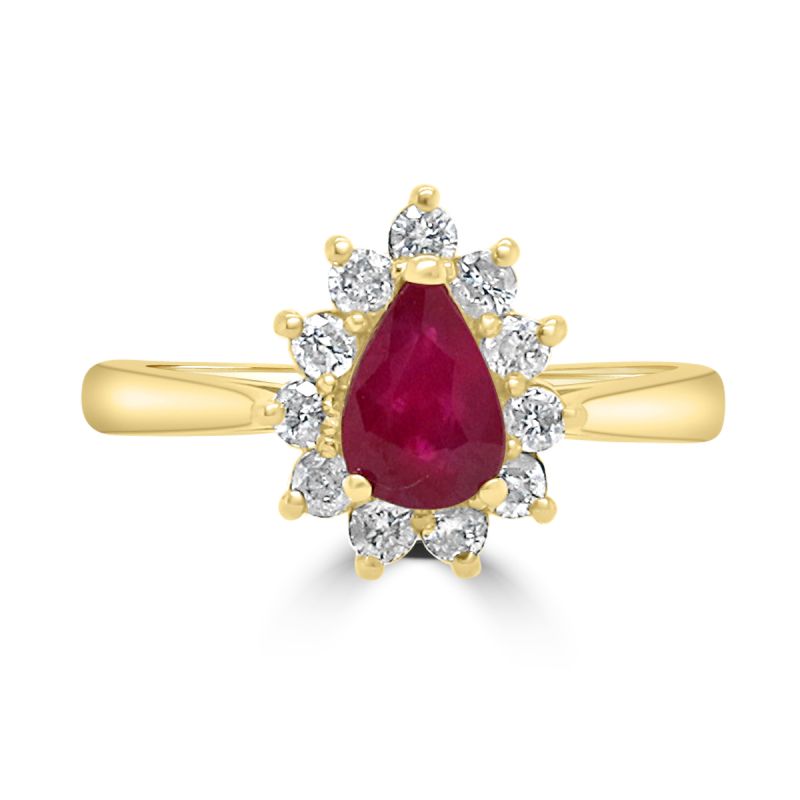 9ct Yellow Gold Ruby & Diamond Cluster Dress Ring 0.26ct