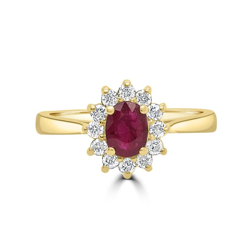 9ct Yellow Gold Ruby & Diamond Cluster Dress Ring 0.22ct