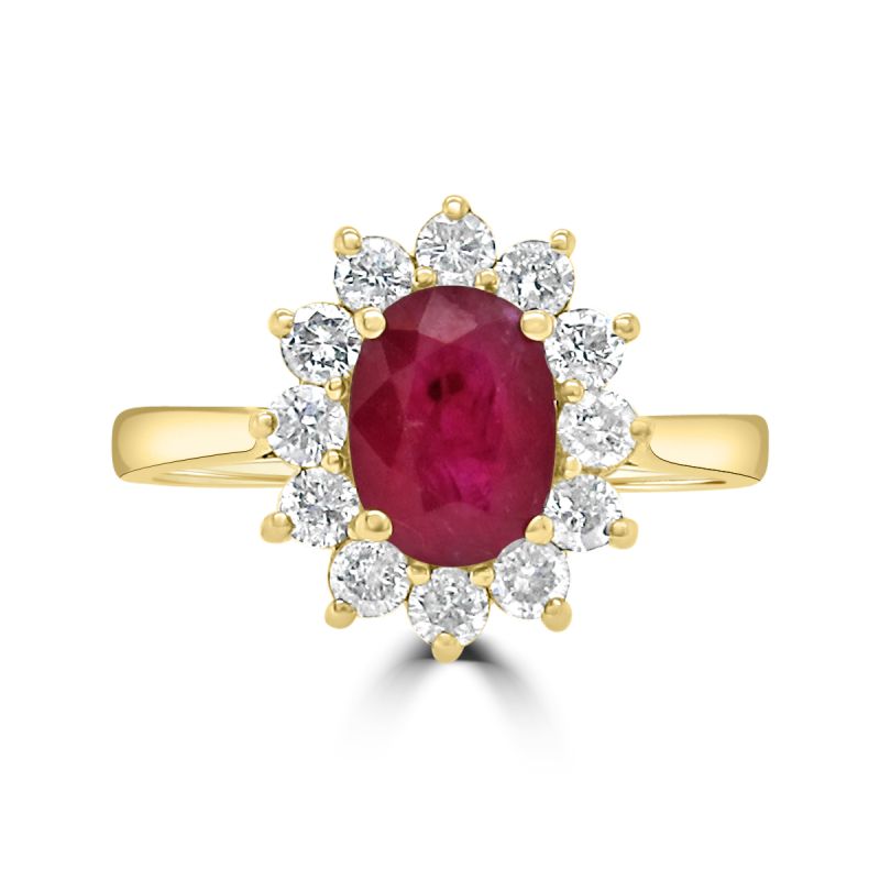 9ct Yellow Gold Ruby & Diamond Cluster Dress Ring 0.45ct