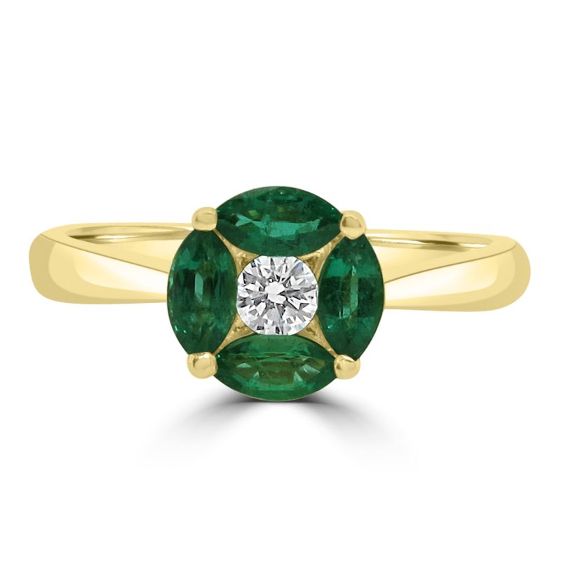 18ct Yellow Gold Emerald & Diamond Dress Ring 0.06ct