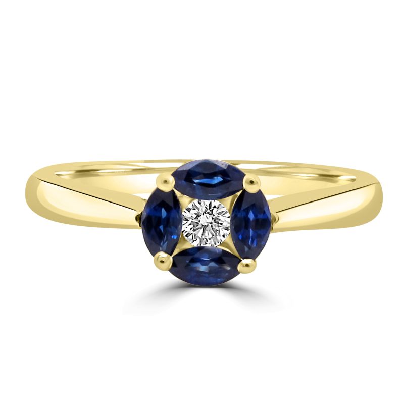 18ct Yellow Gold Sapphire & Diamond Dress Ring 0.06ct
