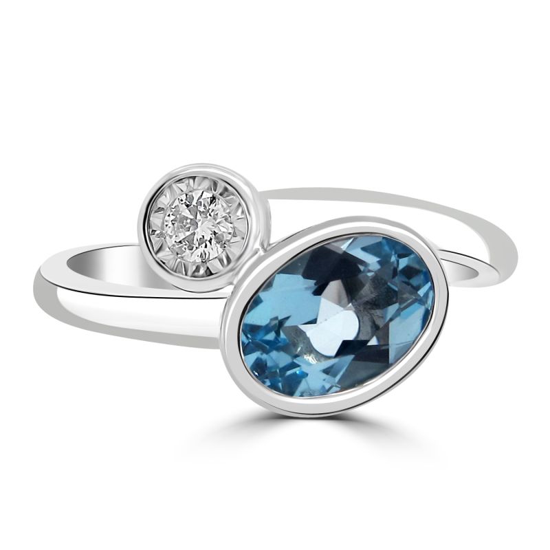 9ct White Gold Blue Topaz & Diamond Dress Ring
