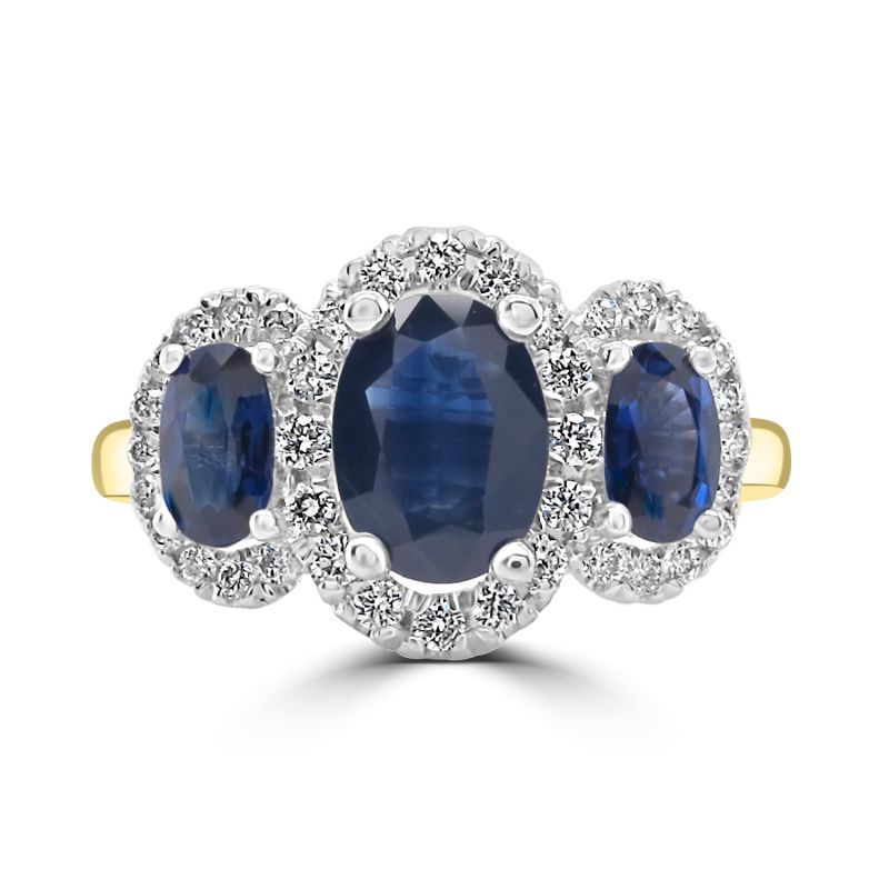 9ct Yellow Gold Sapphire & Diamond Cluster Dress Ring 0.25ct