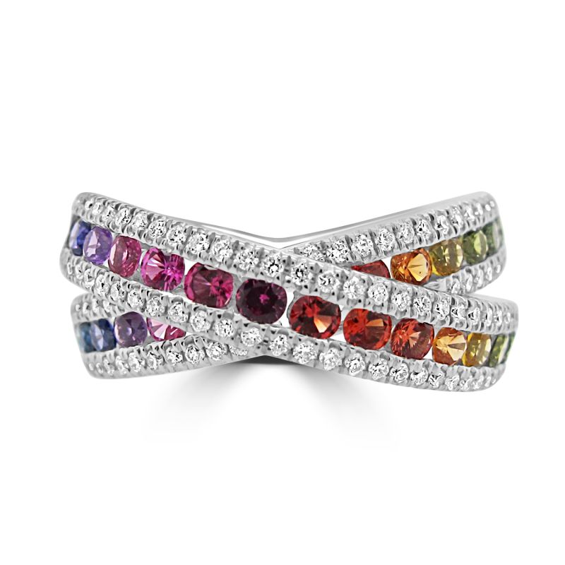 Platinum Rainbow Sapphire & Diamond Dress Ring 0.37ct